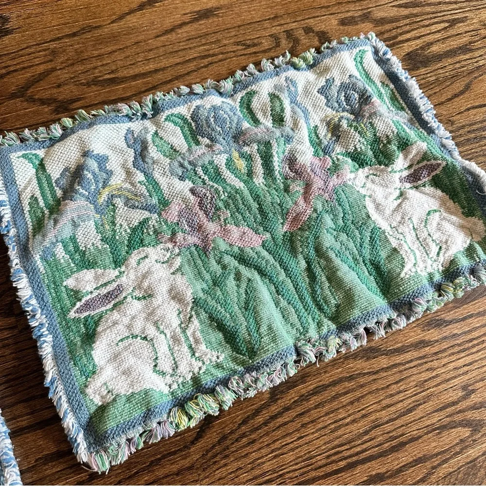 Vintage Park B. Smith woven placemats Bunny Tulip Cottage Tapestry pair